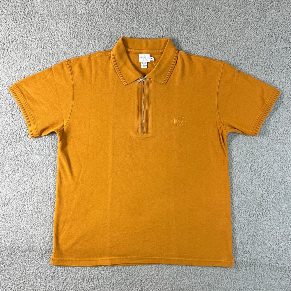Calvin Klein Jeans Zip Polo Mens Medium Ginger Orange‎ Fine Pique Vintage NWT